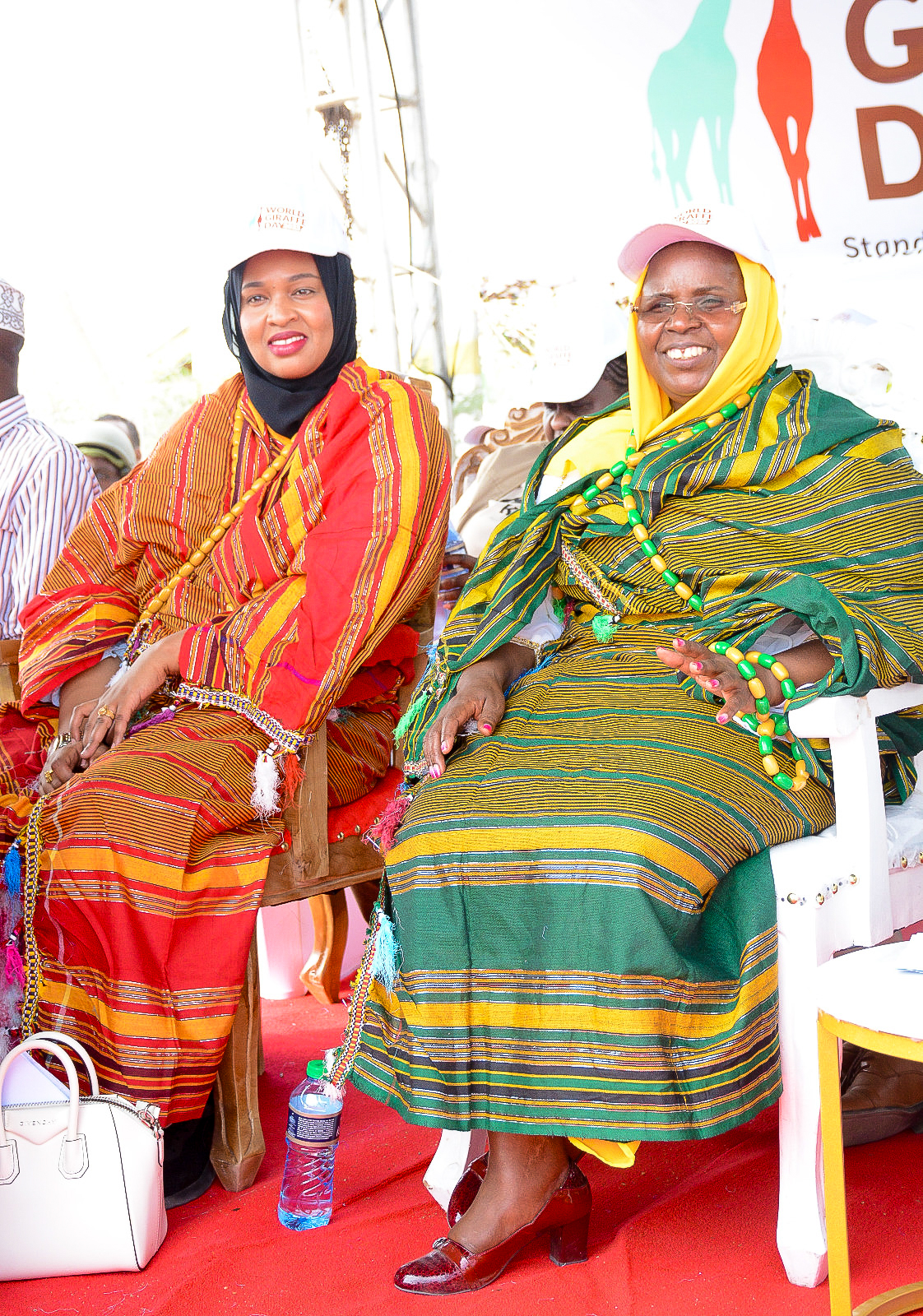 The Cabinet Secretary, Hon. Peninah Malonza, with the Principal Secretary, State Department for Culture and Heritage, Ms. Ummi Bashir, during the World Giraffe Day celebrations, in Habaswein, Wajir County.