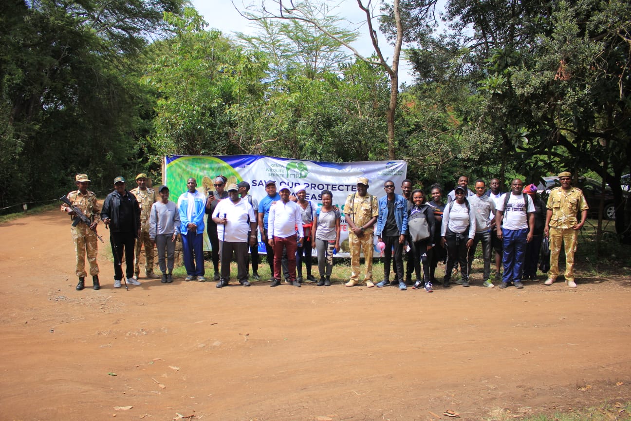 State Department for Wildlife staff posing for a picture before exploring Ol Donyo Sabuk National Park