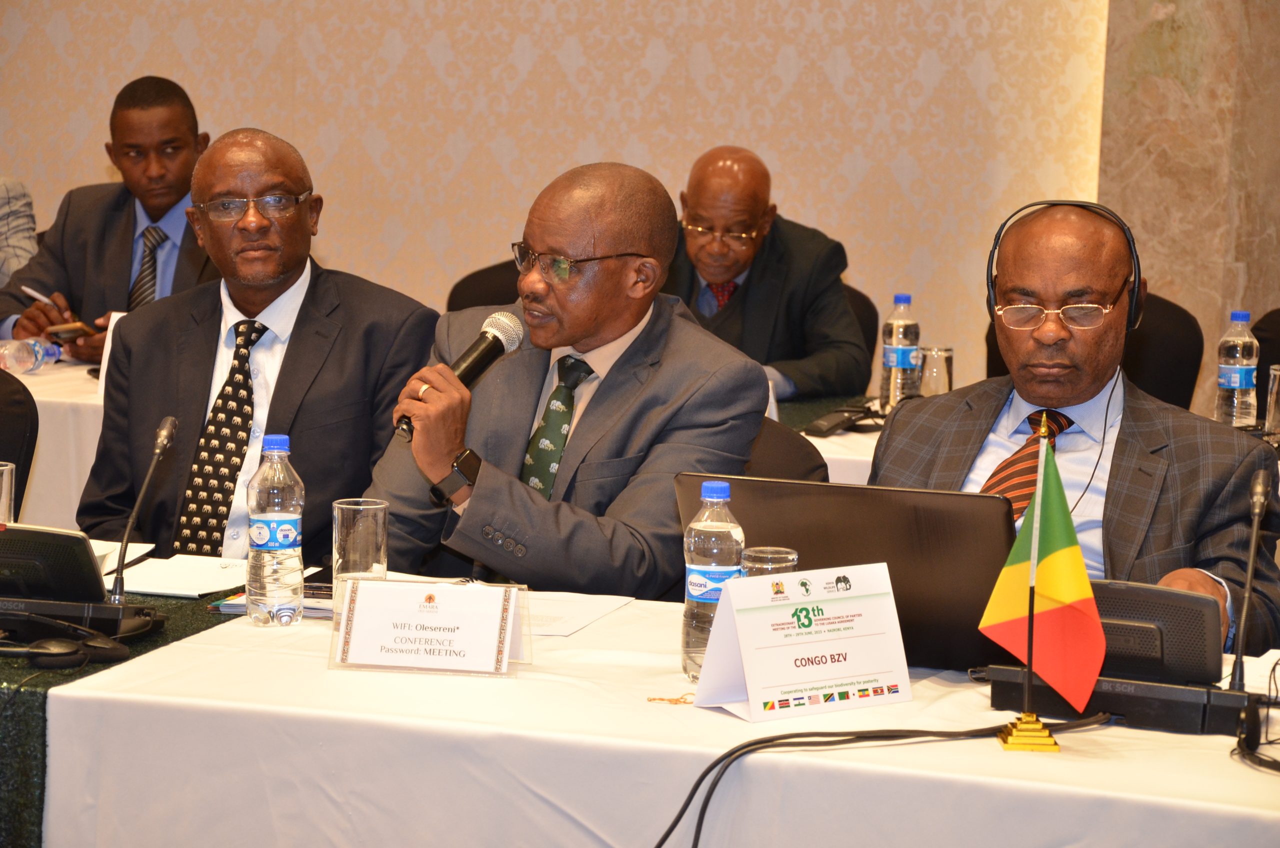 Secretary Administration, Wildlife, Mr. John Chelimo giving a speech during the Extraordinary meeting of the 13th Lusaka Agreement Governing Council