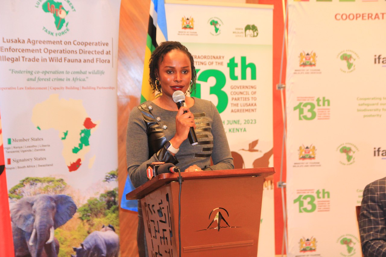 Principal Secretary, Wildlife, Ms. Silvia Museiya opening the Experts Session of the Extraordinary meeting of the 13th Lusaka Agreement Governing Council