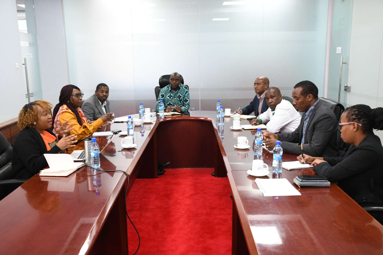 CEOs from Tourism Fund, Kenya Tourism Board, Kenya Export Promotion and Branding Agency in a branding and marketing strategy meeting with Tourism PS John Ololtuaa and Tourism Secretary Dr. Patrick Bucha at the State Department for Tourism offices