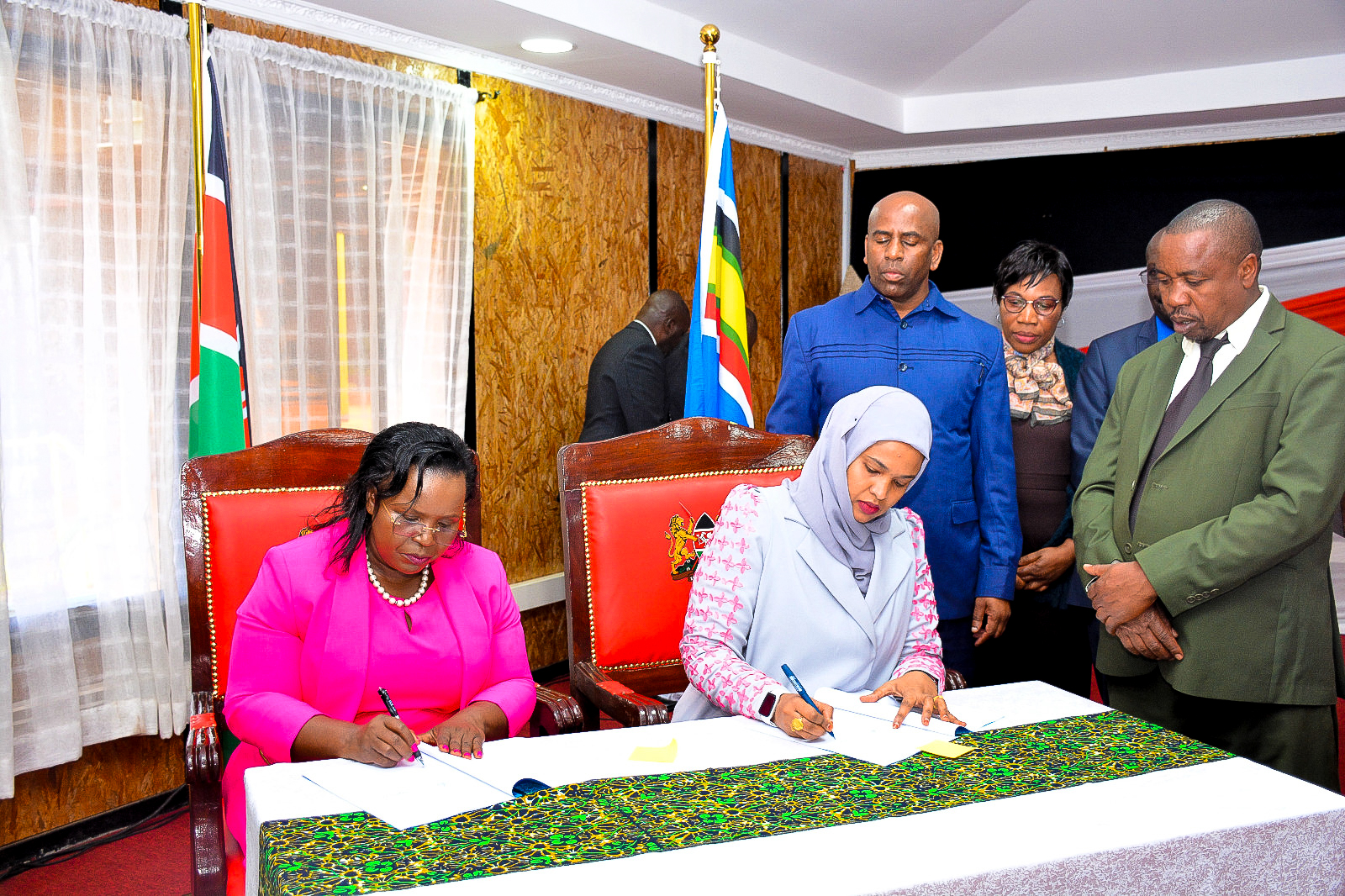 The Cabinet Secretary, Hon. Peninah Malonza, signing the performance contract for the financial year 2023/2024 with the Principal Secretary State Department for Culture and Heritage, Ms. Ummi Bashir.