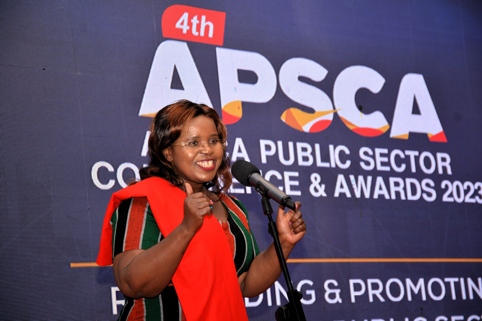 The Cabinet Secretary for Tourism, Wildlife and Heritage, Hon. Peninah Malonza, giving her acceptance speech.