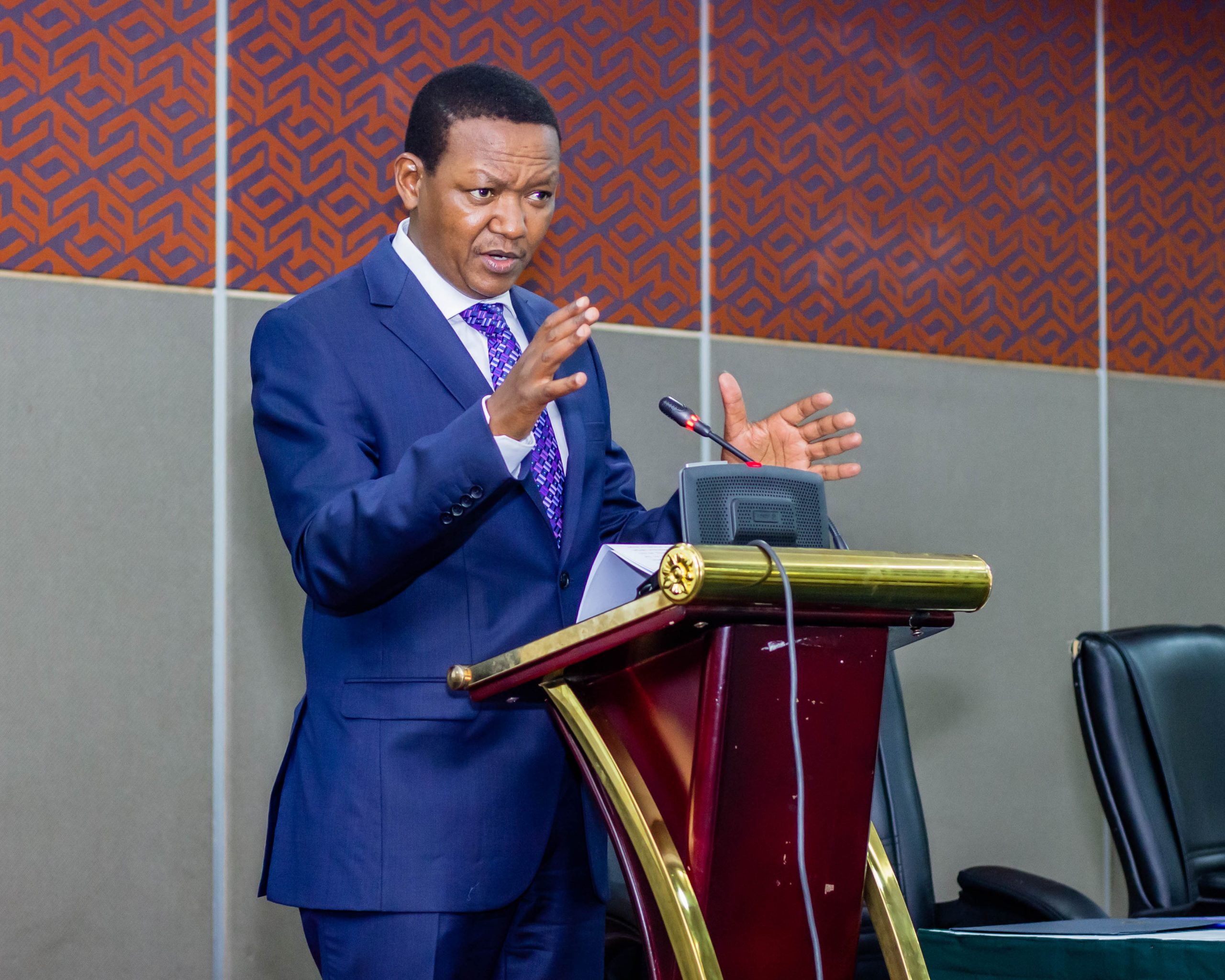 Dr Alfred Mutua addressing Ministry officials.