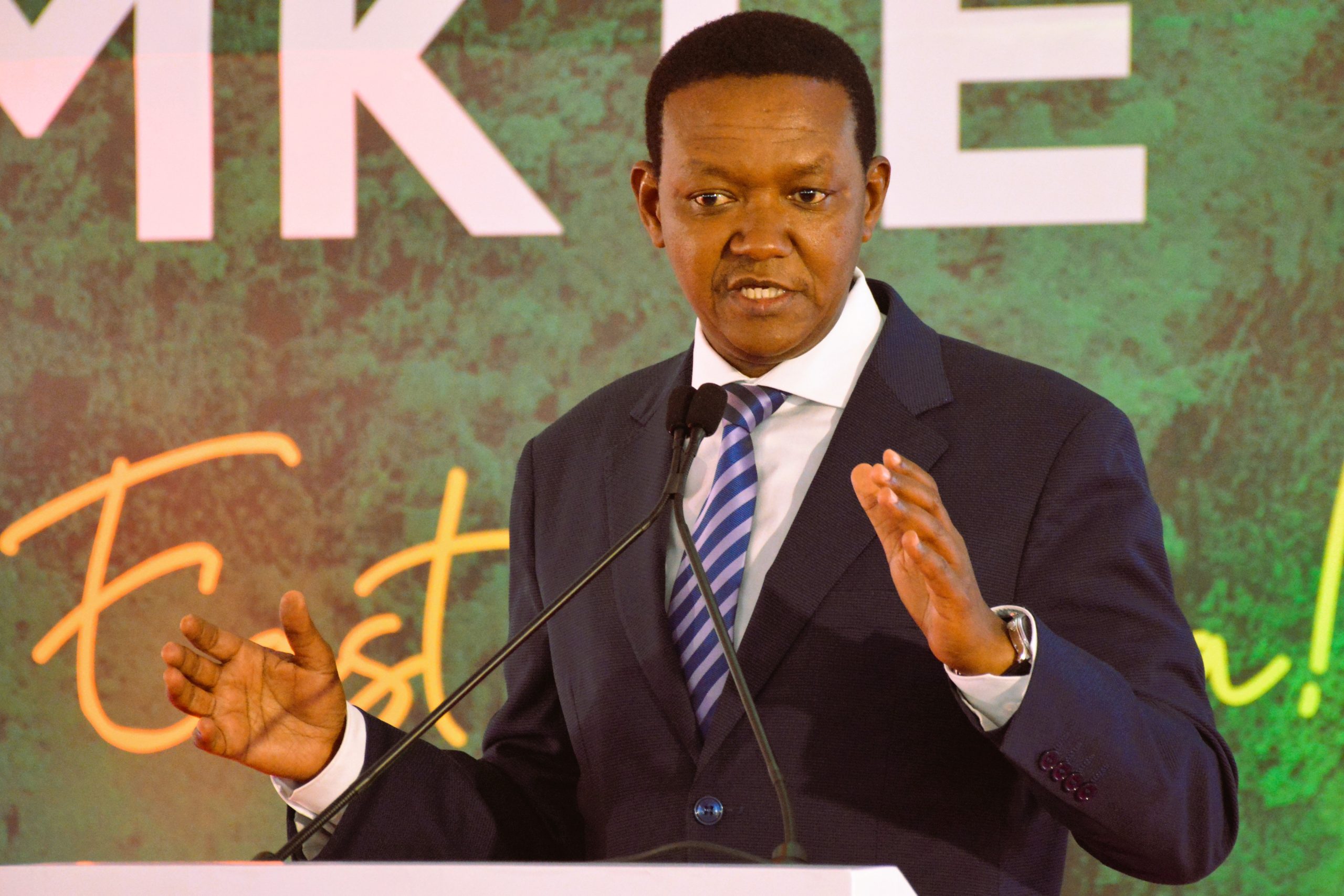 The Cabinet Secretary for Tourism and Wildlife-Kenya, Dr. Alfred Mutua, addressing delegates during the closing ceremony of the 3rd East African Regional Tourism Expo and the 12th Magical Kenya Travel Expo, today, at the Kenyatta International Convention Centre.