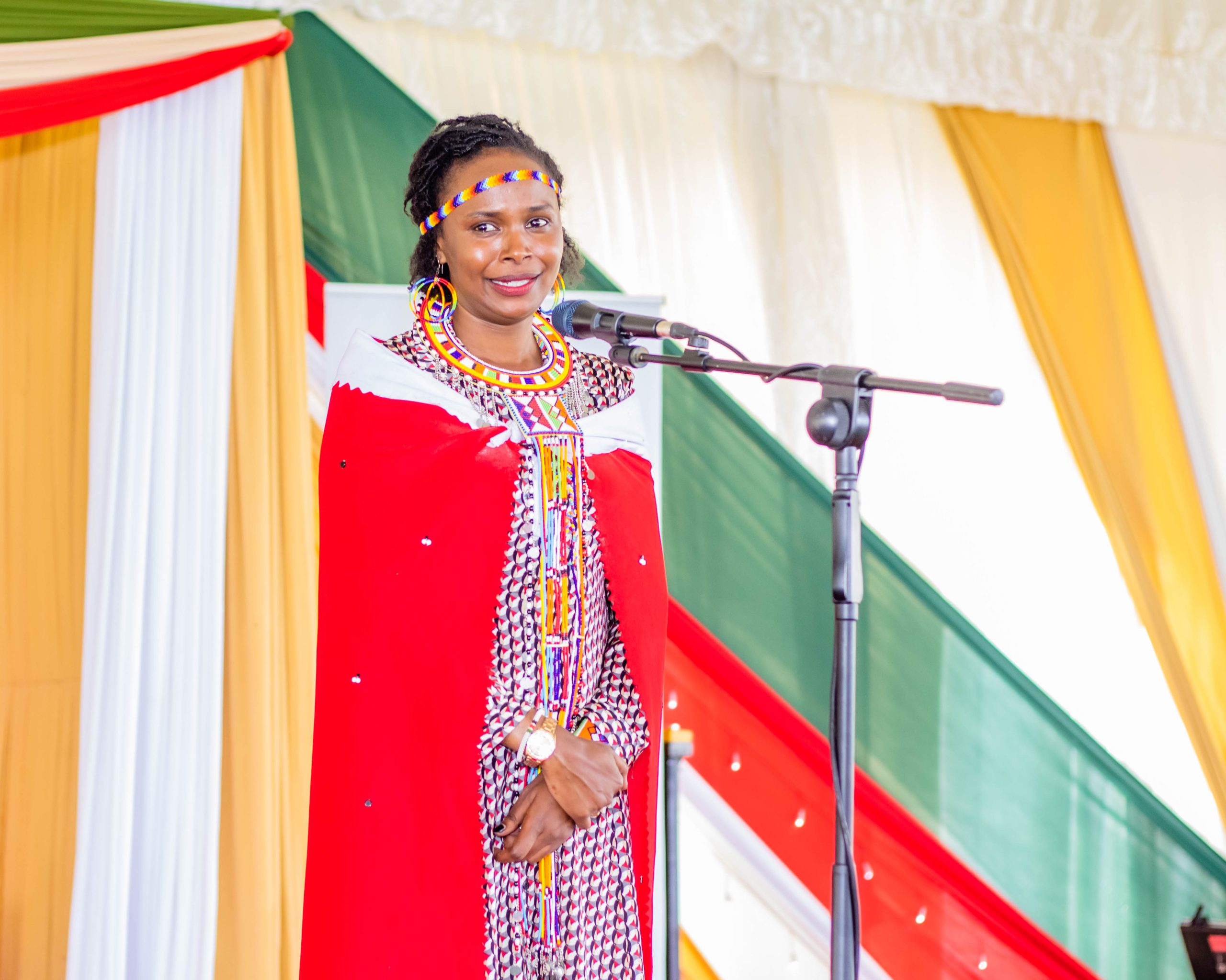 The Principal Secretary State Department for Wildlife, Ms. Silvia Museiya, giving her remarks during the 10th anniversary of the Maasai Mara Wildlife Conservancies, in Narok County.