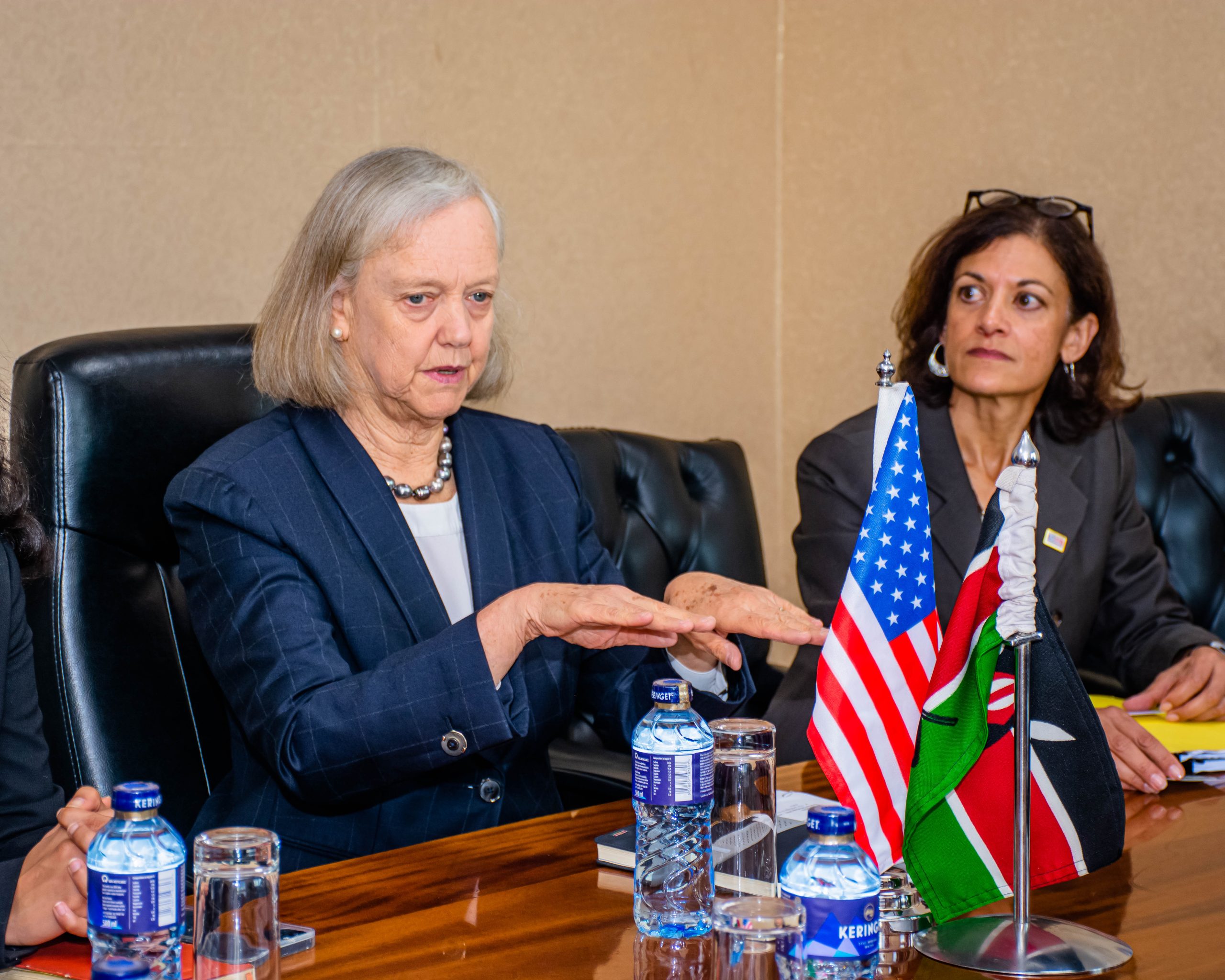 The U.S Ambassador to Kenya, H.E Meg Whitman (left), during the meeting.