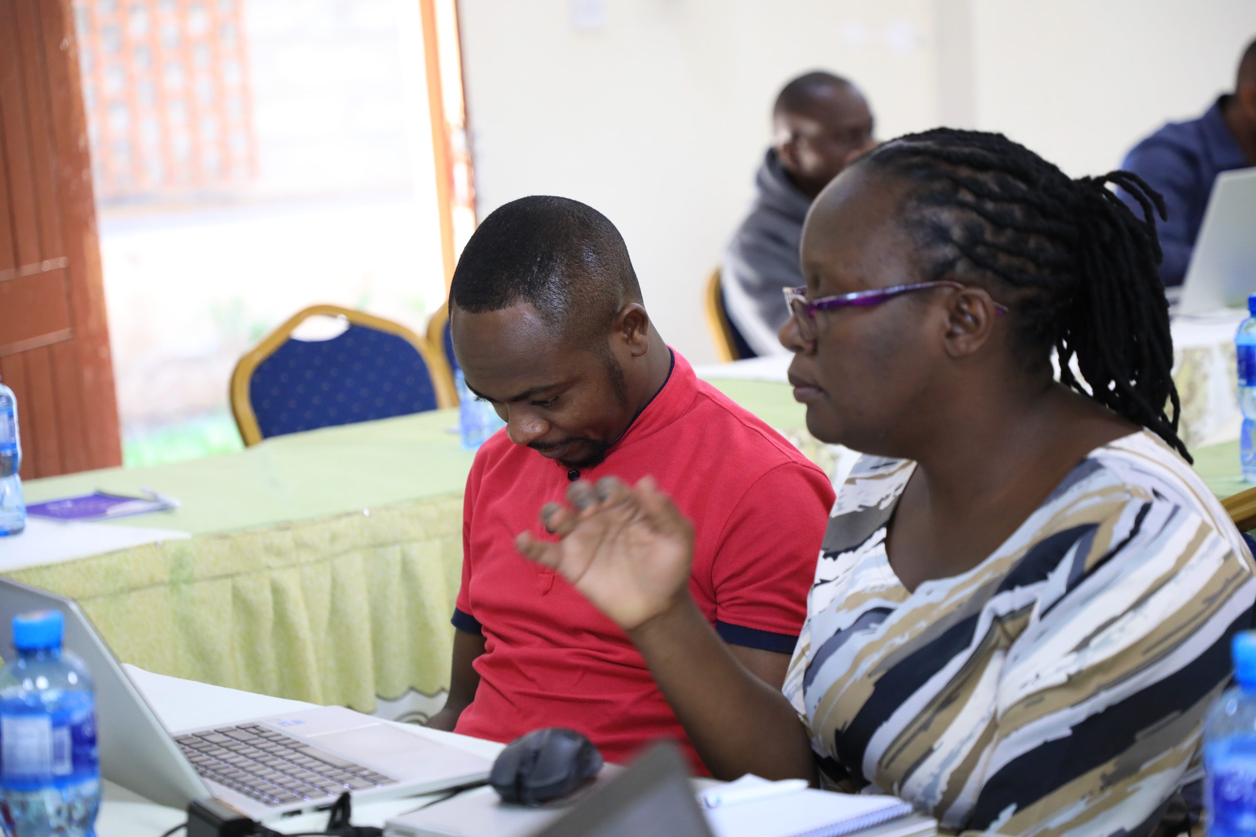 Dancan Gichuhi, State Dept for Tourism (L) and Doreen Okayana (R)Tourism Promotion Fund during the Tourism Policy review retreat