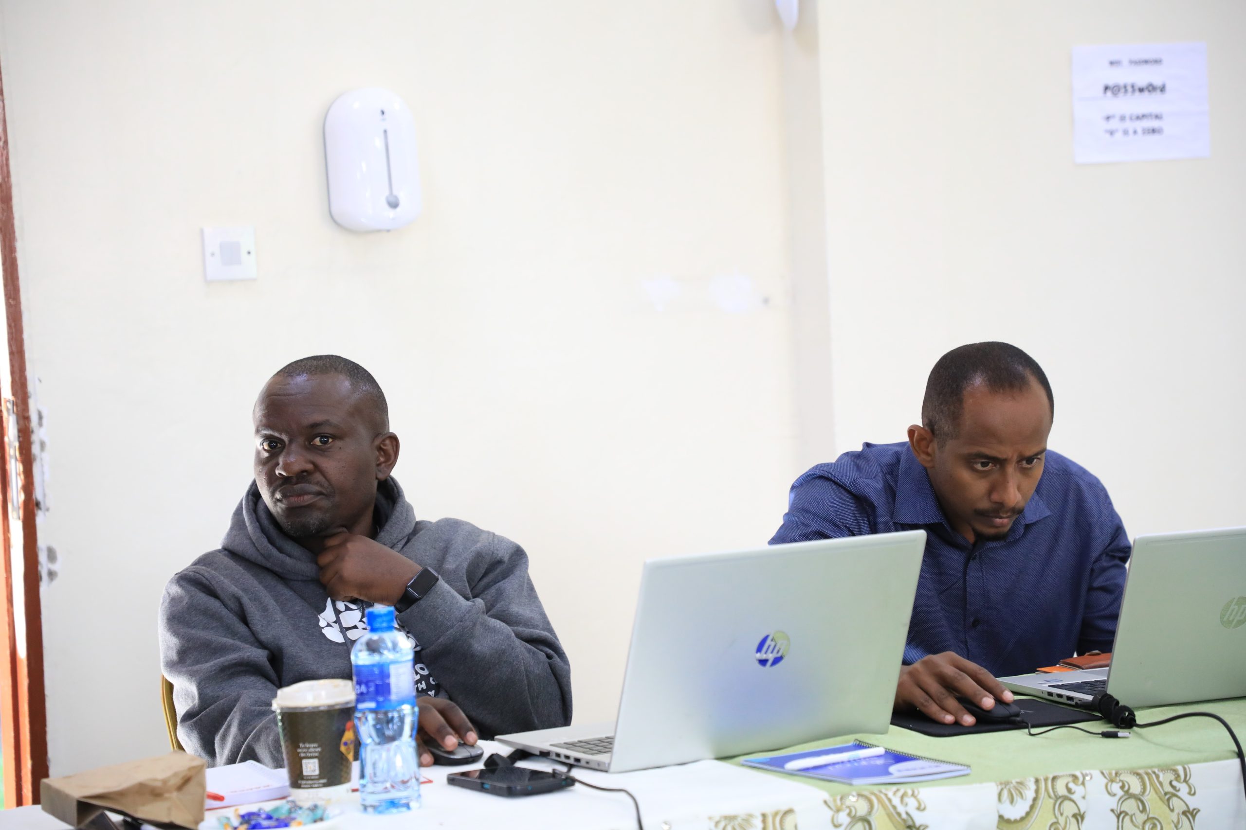 Edgar Omondi (L) and Hashim Ahmed (R) of KICC during the Tourism Policy Review retreat.