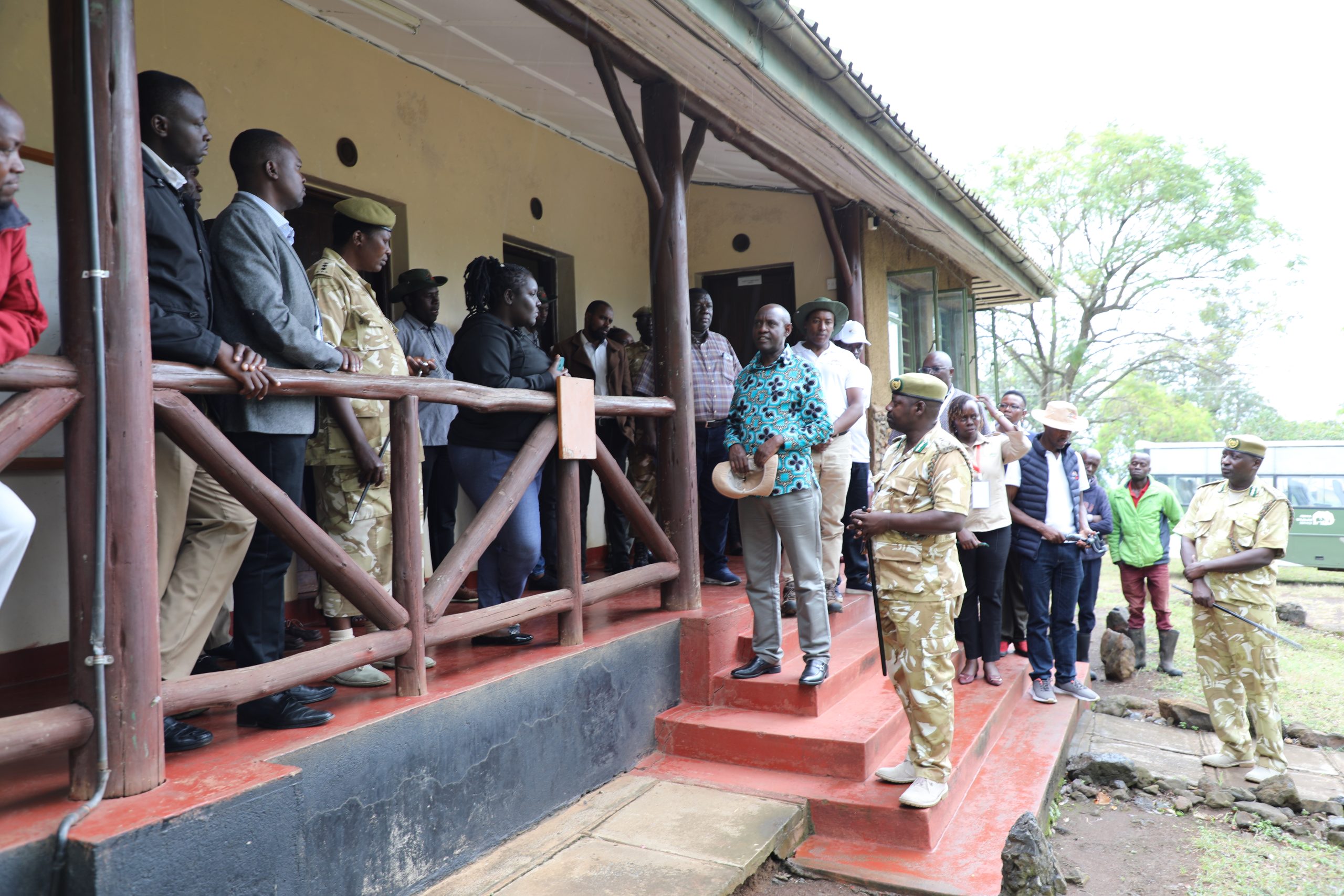 PS Ololtuaa (In floral shirt) address Ministry officials at Ruma National Park
