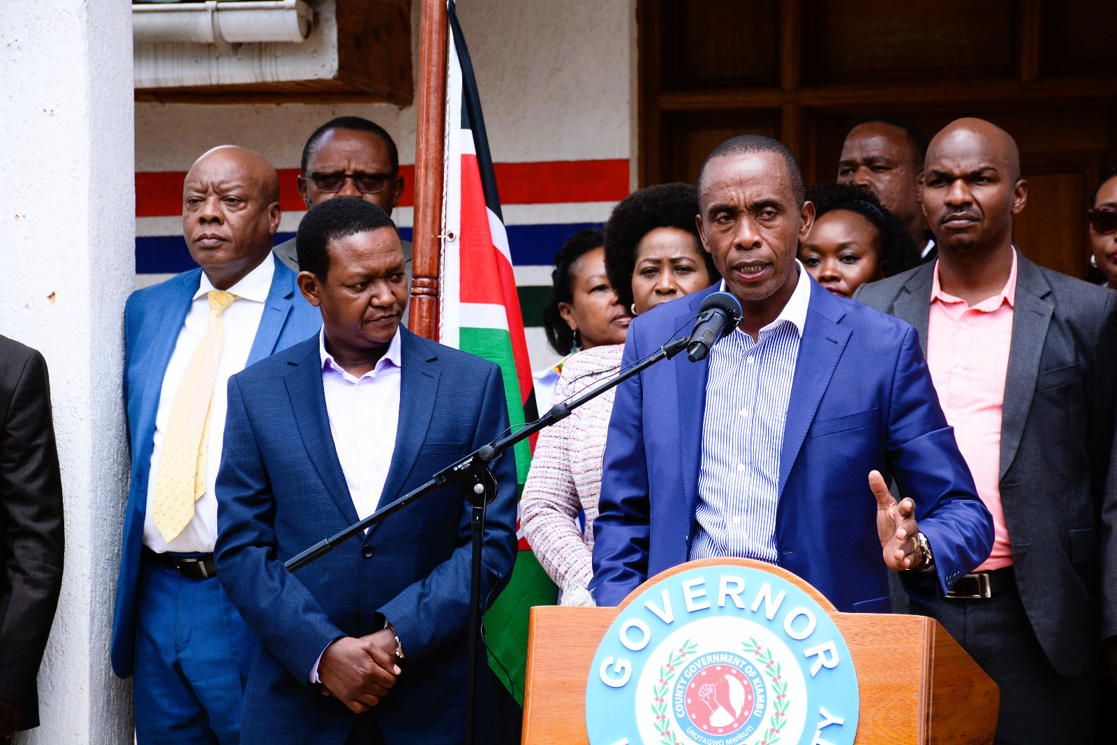 Kiambu County Governor, H.E. Dr. Paul Wamatangi, addressing the media.