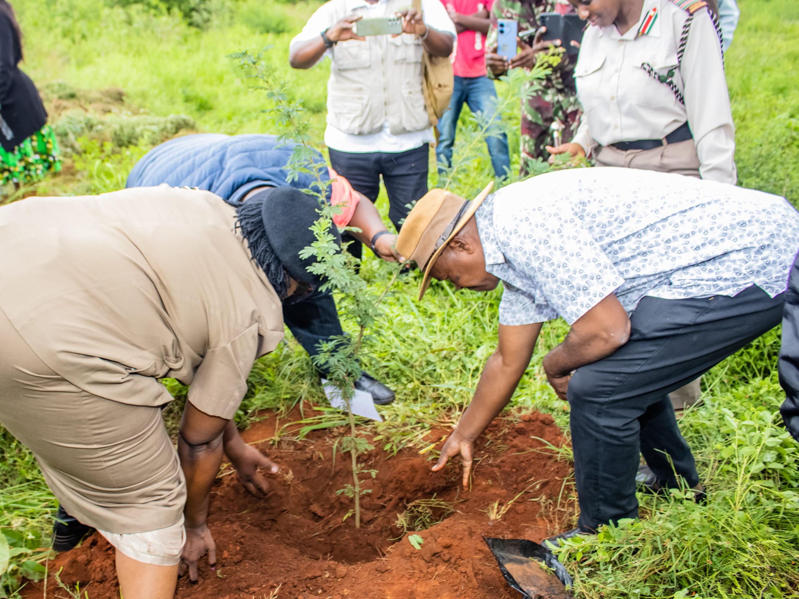 Ministry staff and personnel from associated parastatals in a tree-planting exercise within the Lumo Community Wildlife Conservancy