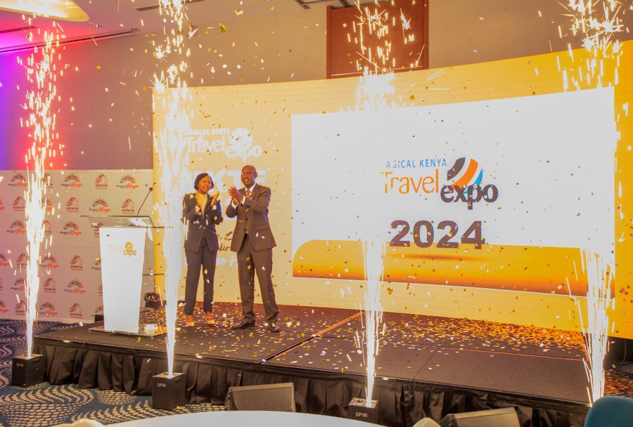 PS Tourism John Ololtuaa and Kenya Tourism Board CEO JUne Chepkemei during the launch of MTKE, 2024.