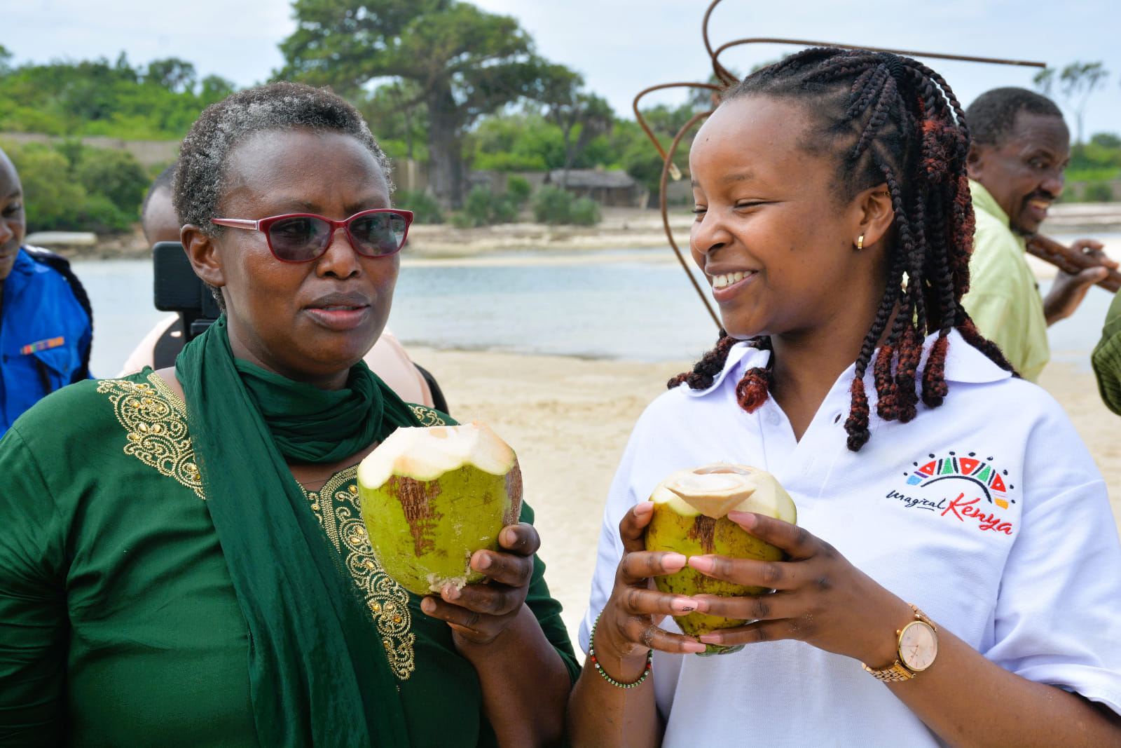 Staff from the State Department enjoying 'madafu' at Diani beach.