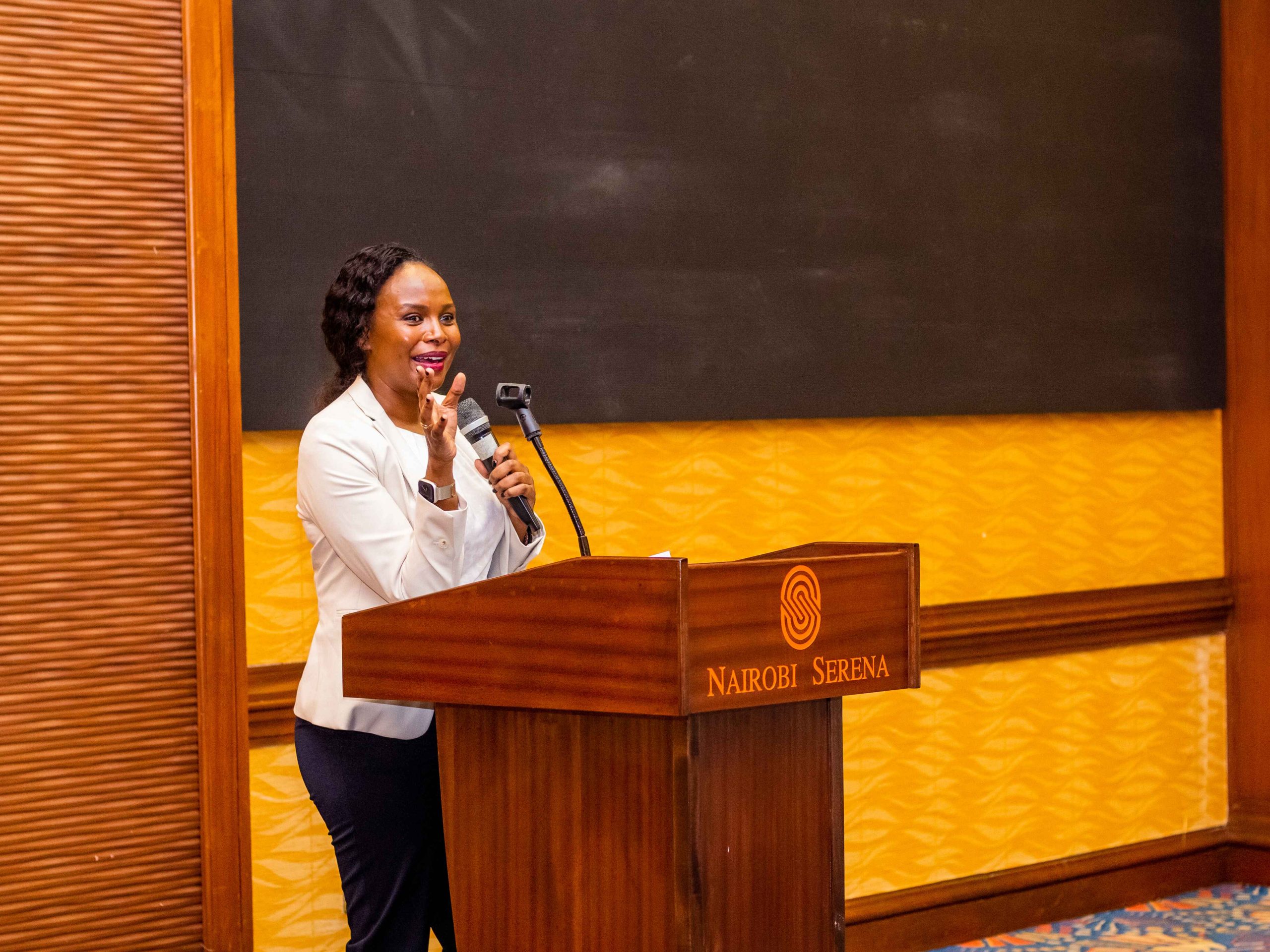 Principal Secretary for the State department for Wildlife, Ms Silvia Museiya making her remarks at the Setrena hotel , Nairobi, during an inaugural meeting on the Integrated Ecosystem-Based Natural resource Conservation policy.