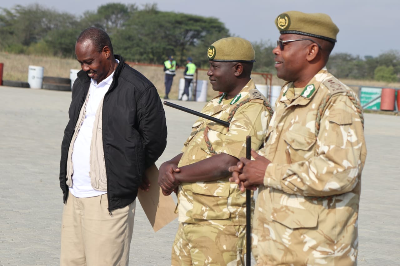 L-R Mr Benard Ngoru ( Principal Scientist WRTI), Mr Paul Wambi (AD Amboseli Ecosystem) and Dadasha Joseph (SAD Southern Conservation Area) addressing s the Athi Kapiti Census exercise team before take off.